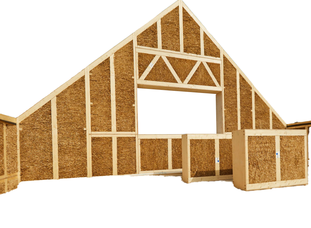 Elément de construction préfabriqué en paille et en bois utilisé pour la construction de bâtiments sains et économes en énergie. Il est composé à environ 98 % de matières premières naturelles et renouvelables, à savoir de la paille comme isolant et du bois. Les panneaux sont porteurs, hautement isolants, étanches à l'air mais ouverts à la diffusion et peuvent être adaptés à presque tous les types de bâtiments. Le double cadre en bois certifié FSC minimise l'utilisation d'éléments porteurs supplémentaires. L'élément de construction répond à la norme maison passive et offre une performance thermique élevée grâce à une construction étanche à l'air et régulant la température. Un enduit d'argile non polluant utilisé comme revêtement intérieur régule l'humidité de l'air. Grâce à la préfabrication et aux modules numérotés, les panneaux peuvent être montés rapidement et facilement, même avec peu d'expérience spécialisée. 