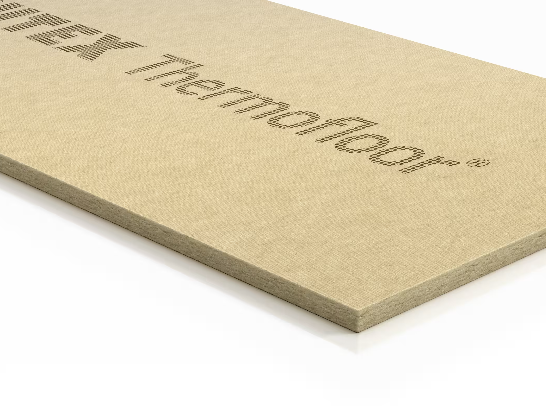Panneau d'isolation contre les bruits d'impact pour les structures de sol. Gutex Thermofloor est le panneau d'isolation phonique en fibres de bois durables pour des structures de sol polyvalentes avec des exigences d'isolation phonique. Avec une charge utile allant jusqu'à 5 kN/m² (sauf éléments de chape sèche), il assure une isolation fiable contre les bruits aériens et les bruits d'impact et offre en plus une isolation thermique - idéal sous chape humide, asphalte coulé ou panneaux de pose en aggloméré ou OSB.