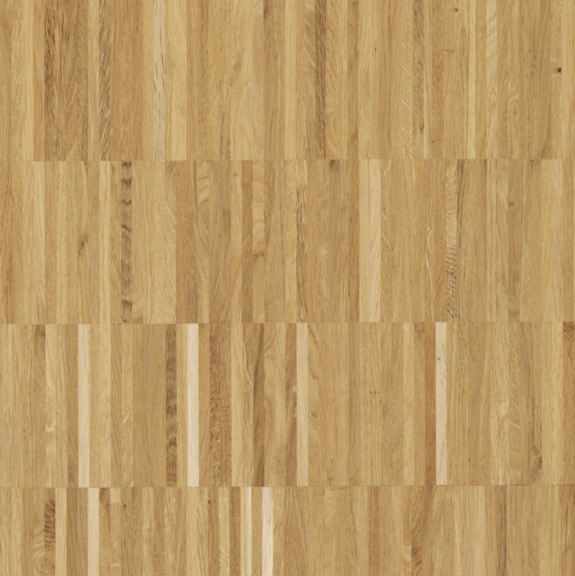 Le parquet à lamelles de chant est un produit certifié 100 % FSC® et est disponible en deux puissances de couche d’usure. La couche d’usure est en chêne croate, est livrée non traitée et peut être traitée avec tous les traitements de surface. Le parquet à lamelles de chant est bien adapté pour la pose sur des chauffages par le sol.