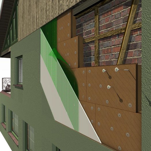 Ce système d'isolation thermique composite en fibres de bois porteur de crépi se distingue par ses valeurs lambda optimisées et ses propriétés intégrées de compensation de nivellement ajustées et étanches au vent. Les panneaux sont constitués de deux couches collées – une couche porteuse de crépi résistante à la pression et un mat en fibres de bois flexible. 

En combinaison avec nos nouvelles fixations réglables UdiASSEMBLY® SD RECO, le système permet de gagner du temps et des efforts en éliminant le besoin de travaux importants pour le nivellement de la surface du support. Dès son installation, il s'adapte à toutes les surfaces inégales dans une plage de +/- 20 mm. Cela vous fait gagner du temps et de l'argent.
