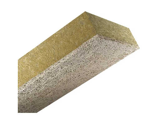 Panneaux composites constitués d’une âme en laine de roche et d’un parement de laine de bois d’épaisseur 10mm face apparente minéralisée au ciment blanc.